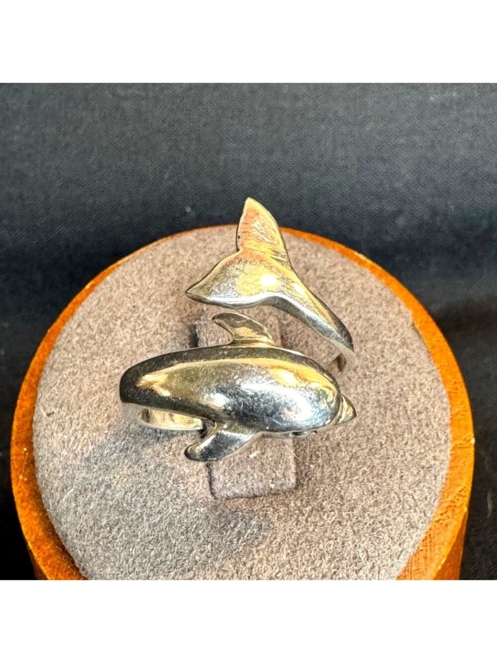 Solid Sterling Silver 925 Dolphin Wrap-around Bypass Design Ring Size 8